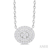 1/6 ctw Double Halo Oval Shape Petite  Round Cut Diamond Fashion Pendant With Chain in 10K White Gold